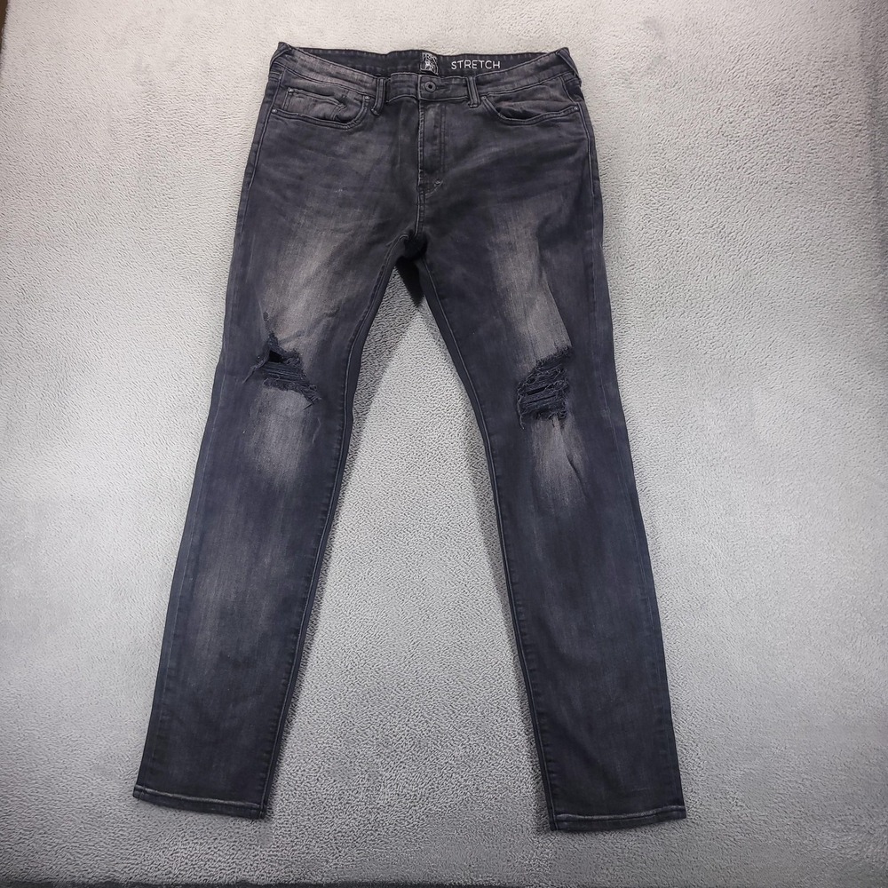 Prps Jeans Mens 38x32 Black Le Sabre Slim Fit Distressed Stretch Edgy Minimalist